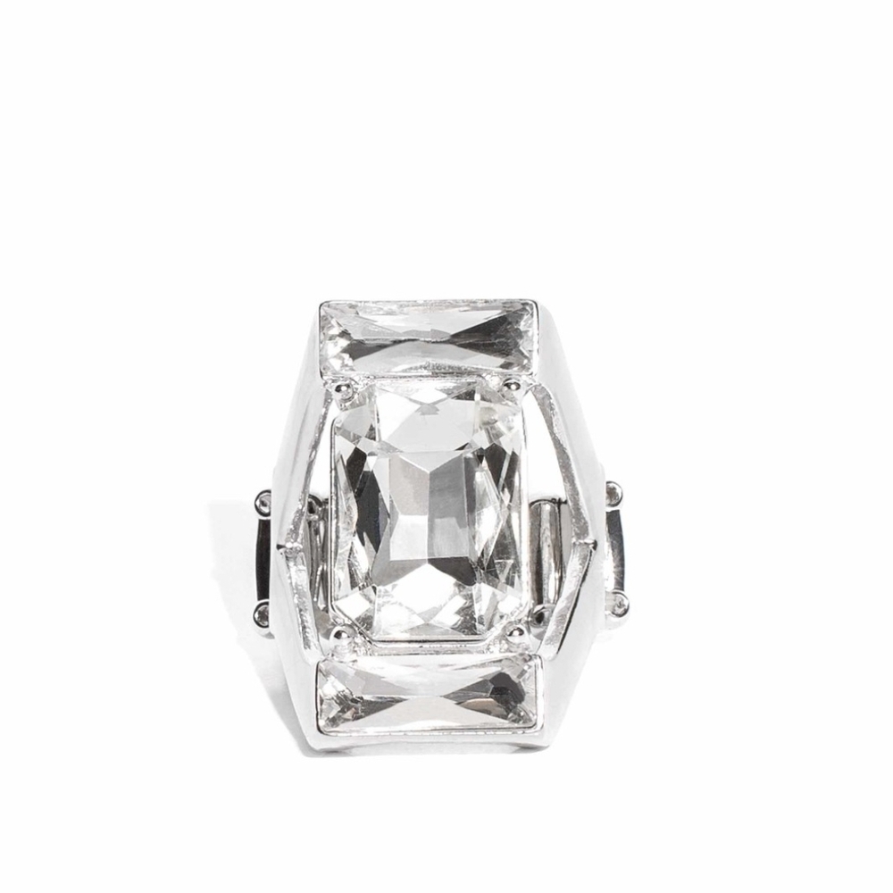 Paparazzi Silver Art Deco Statement Ring Rights As CHAIN White  Chucky Jewelry